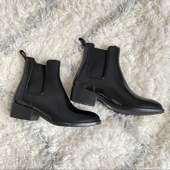 Jeffrey Campbell rain boots 9 shiny black rubber winter waterproof Chelsea - Picture 4 of 8